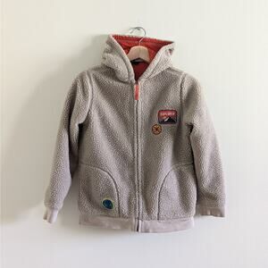 Lands End Sherpa Jacket Size M/10-12 Patches Explorer Compass World Hoodie